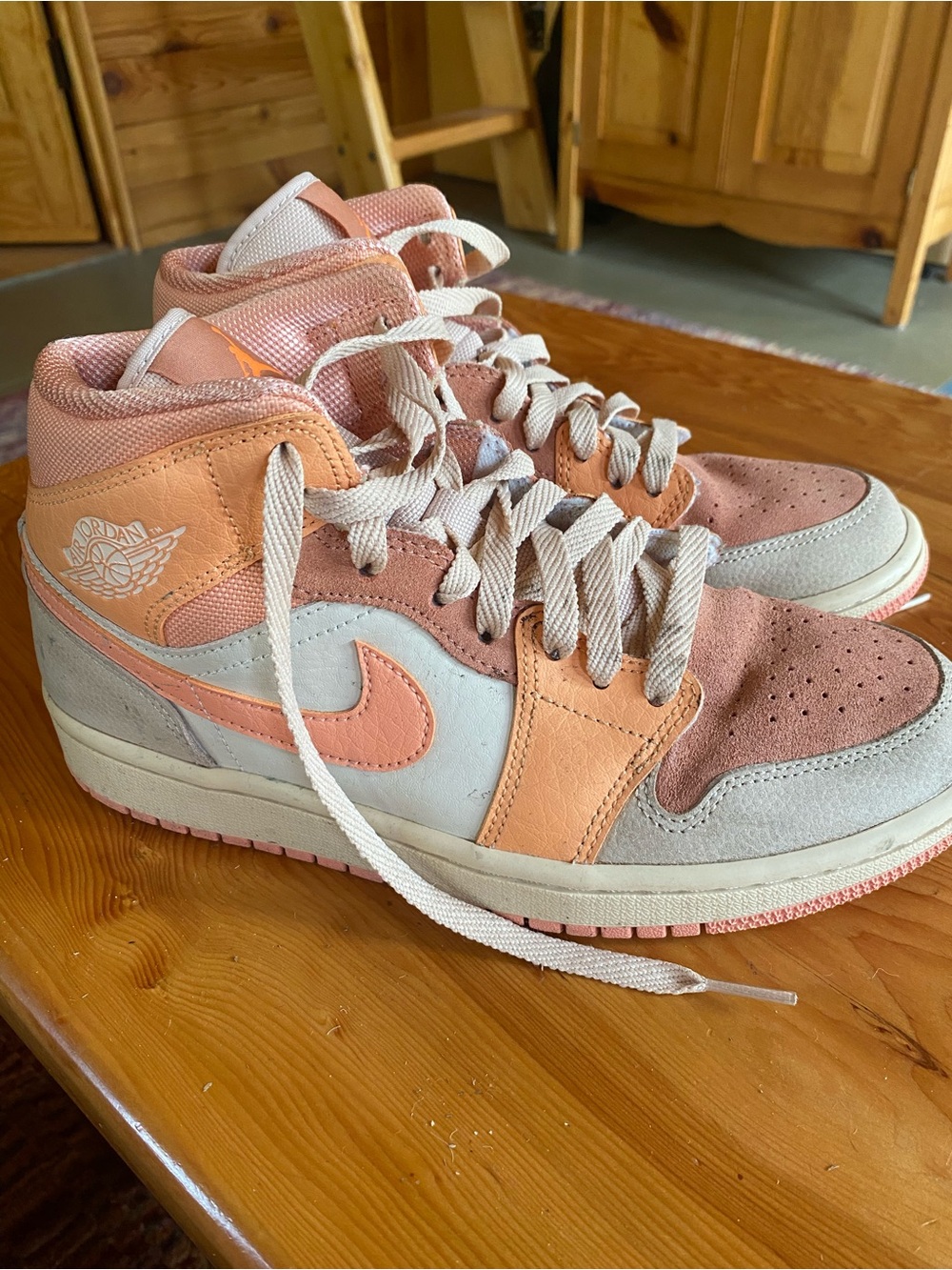 Jordan Women’s Mid-Top Sneakers in Peach and Light Pink
